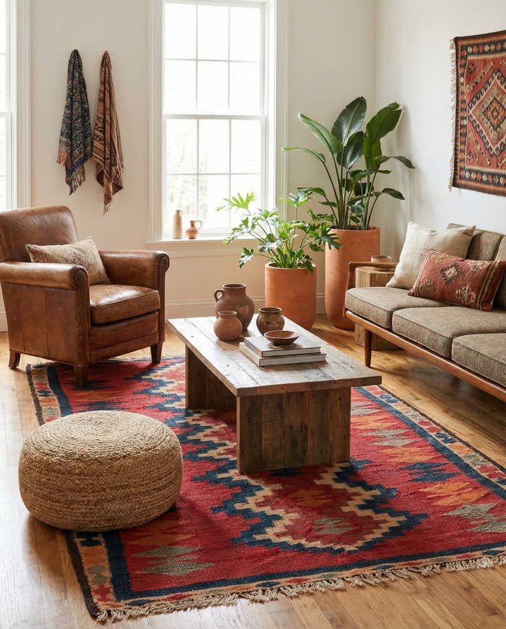 Detail image of 4' 6 x 6' 7 Hand Woven Kilim Fars Wool Rug