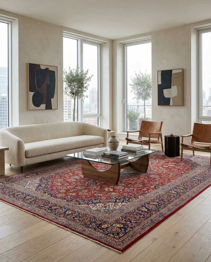 8' 11 x 12' 10 Hand Knotted Kashan Persian Rug