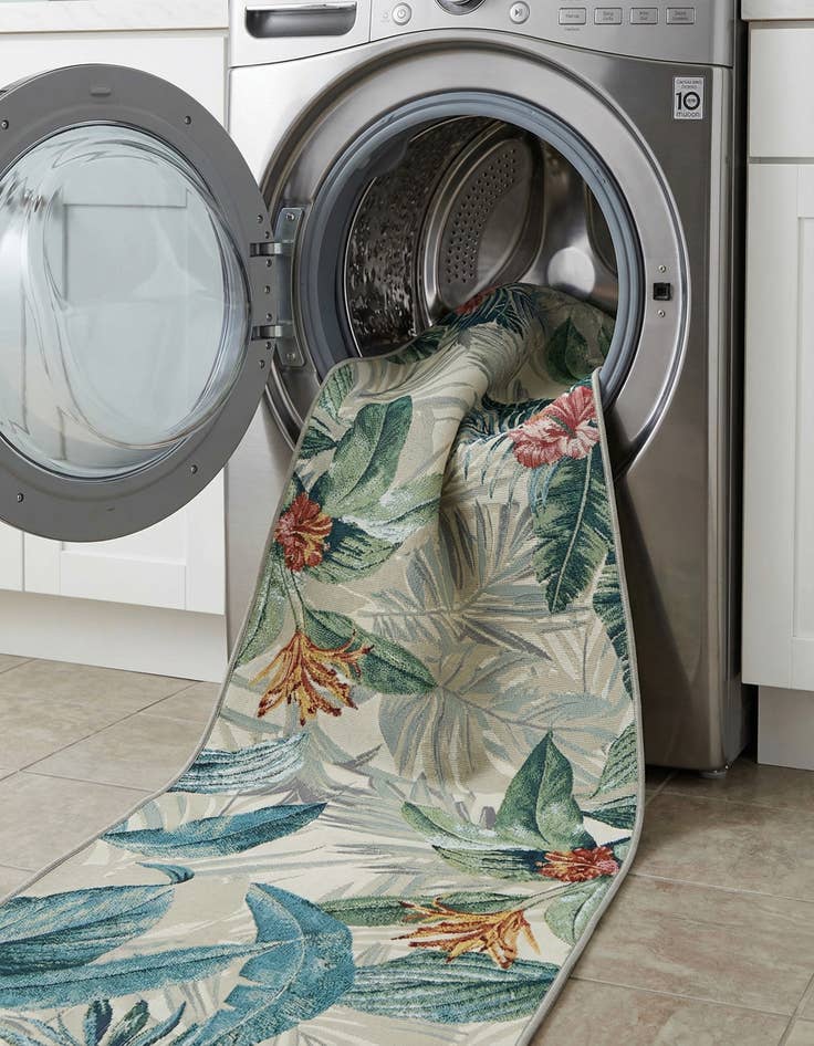 Detail image of 2' 7 x 10'  Washable Botanical Indoor / Outdoor Runner Rug