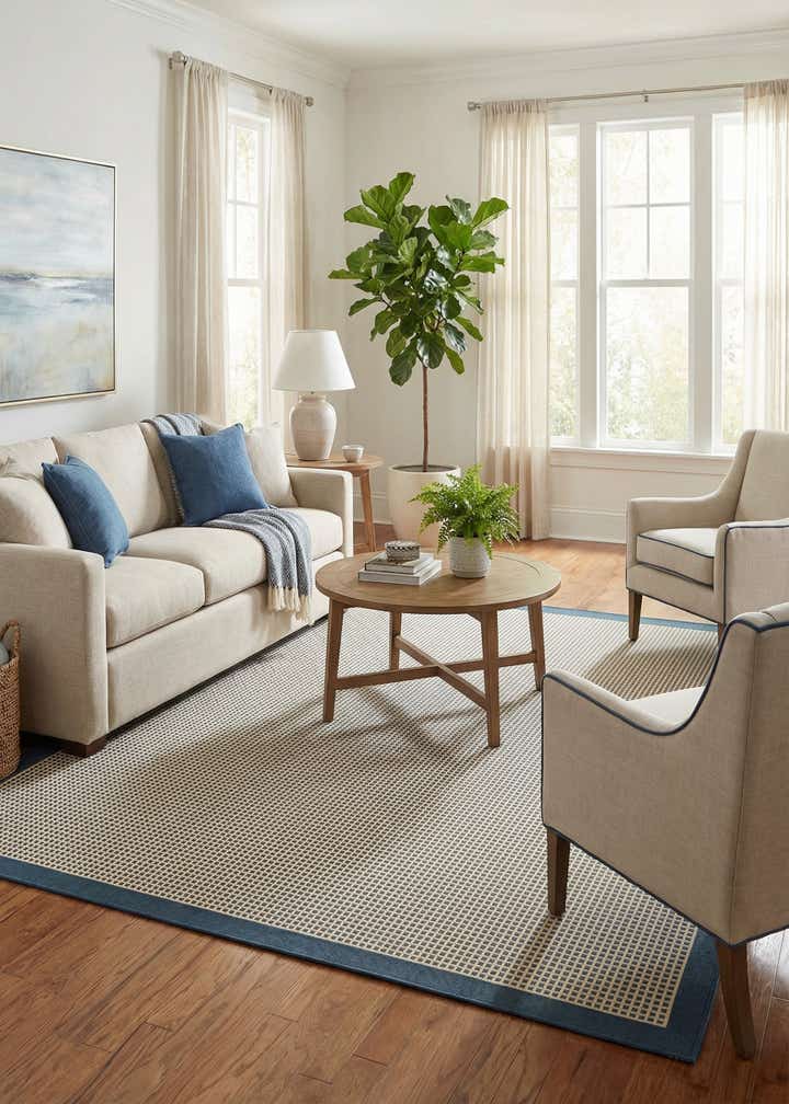 7' 10 x 7' 10 Easy-Clean Border Indoor / Outdoor Square Rug
