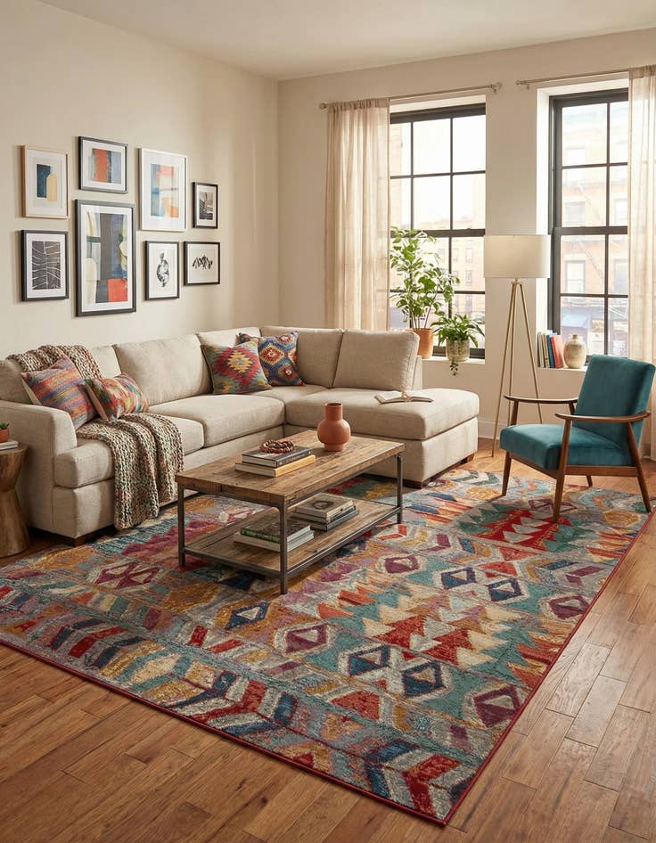 Detail image of  7' 10 x 11'  Washable Modern Indoor / Outdoor Rug