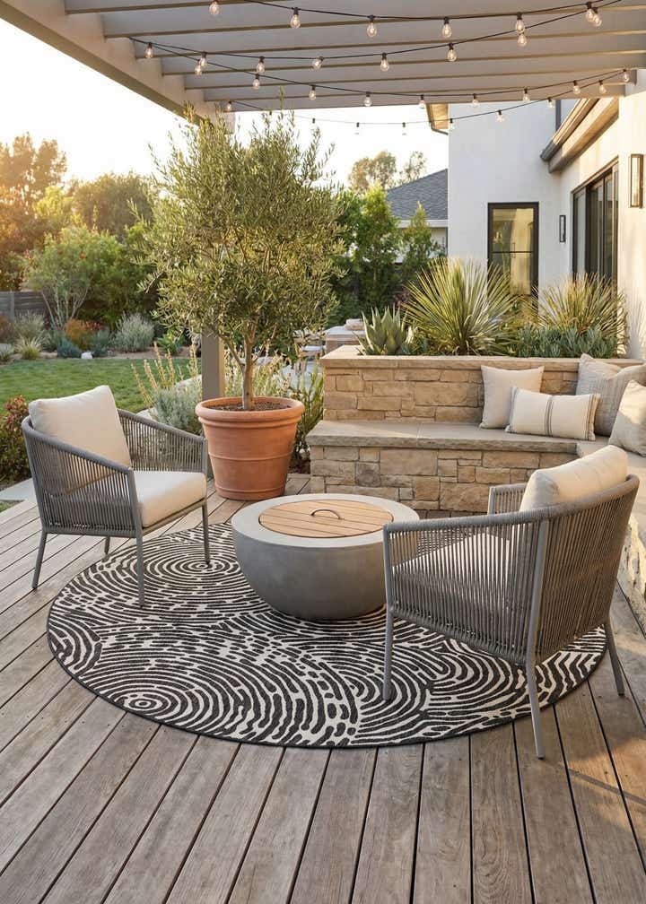 10' x 10' Easy-Clean Modern Indoor / Outdoor Round Rug