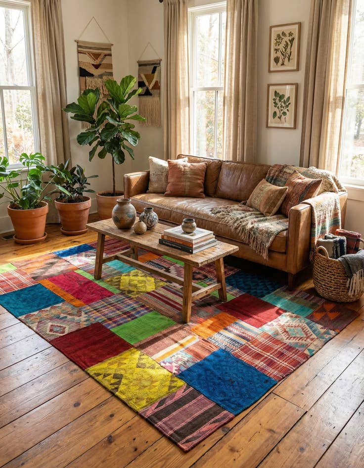 Detail image of 5' 7 x 8'  Hand Woven Kilim Patchwork Wool Rug