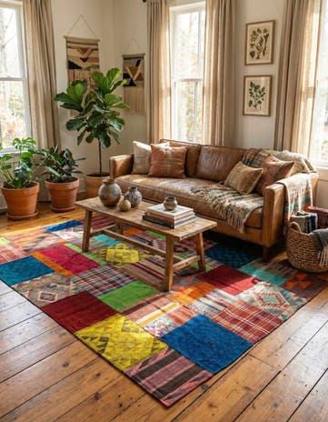 5' 7 x 8' Hand Woven Kilim Patchwork Wool Rug