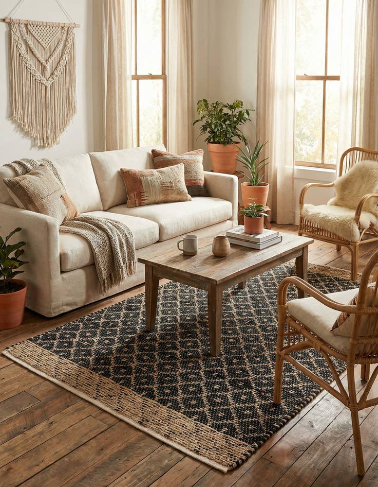 Detail image of  4' 1 x 6' 1  Hand Woven Chindi Trellis Rug