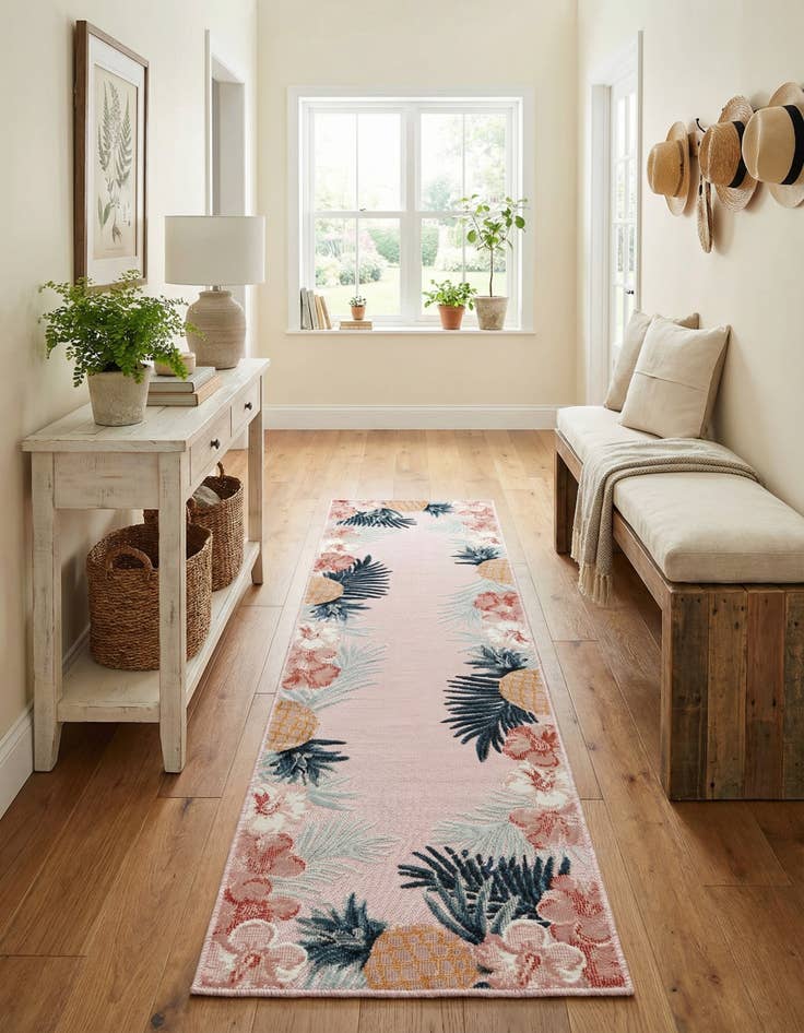 Detail image of  2' 2 x 8'  Washable Botanical Indoor / Outdoor Runner Rug