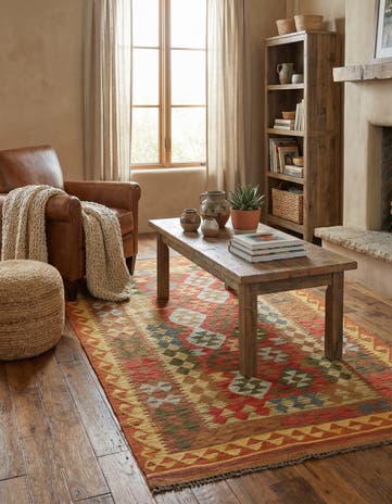 3' 4 x 6' 3 Hand Woven Kilim Maymana Wool Rug