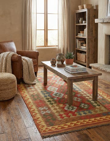 3' 4 x 6' 3 Hand Woven Kilim Maymana Wool Rug