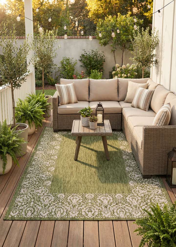 7' x 10' Easy-Clean Border Indoor / Outdoor Rug