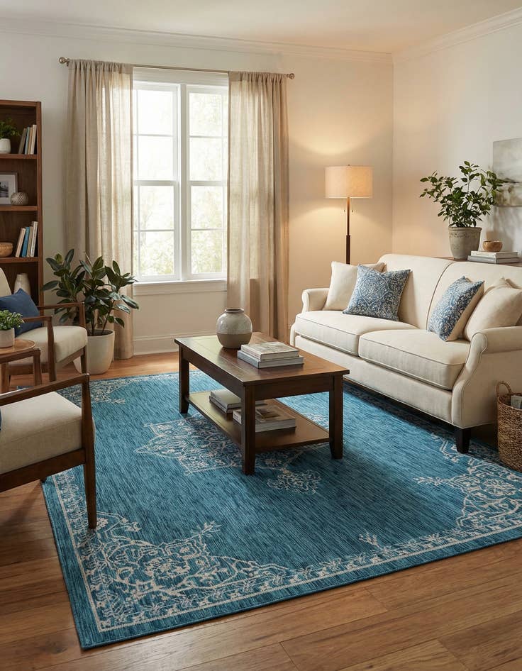 Detail image of 7' 10 x 11'  Washable Traditional Indoor / Outdoor Rug