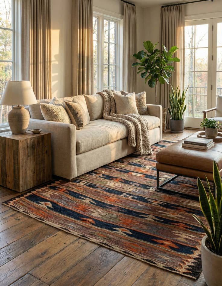 Detail image of 4' 9 x 8'  Hand Woven Kilim Fars Wool Rug