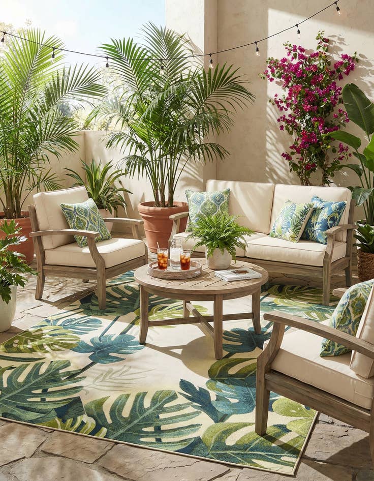 Detail image of 7' 10 x 11'  Washable Botanical Indoor / Outdoor Rug