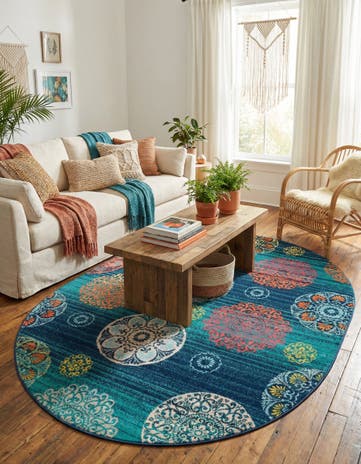 Navy Blue Azalea Oval Rug