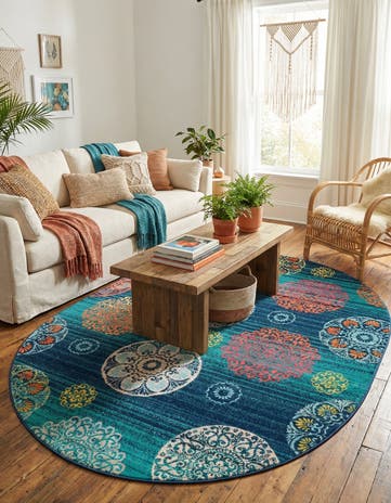 Navy Blue Azalea Oval Rug