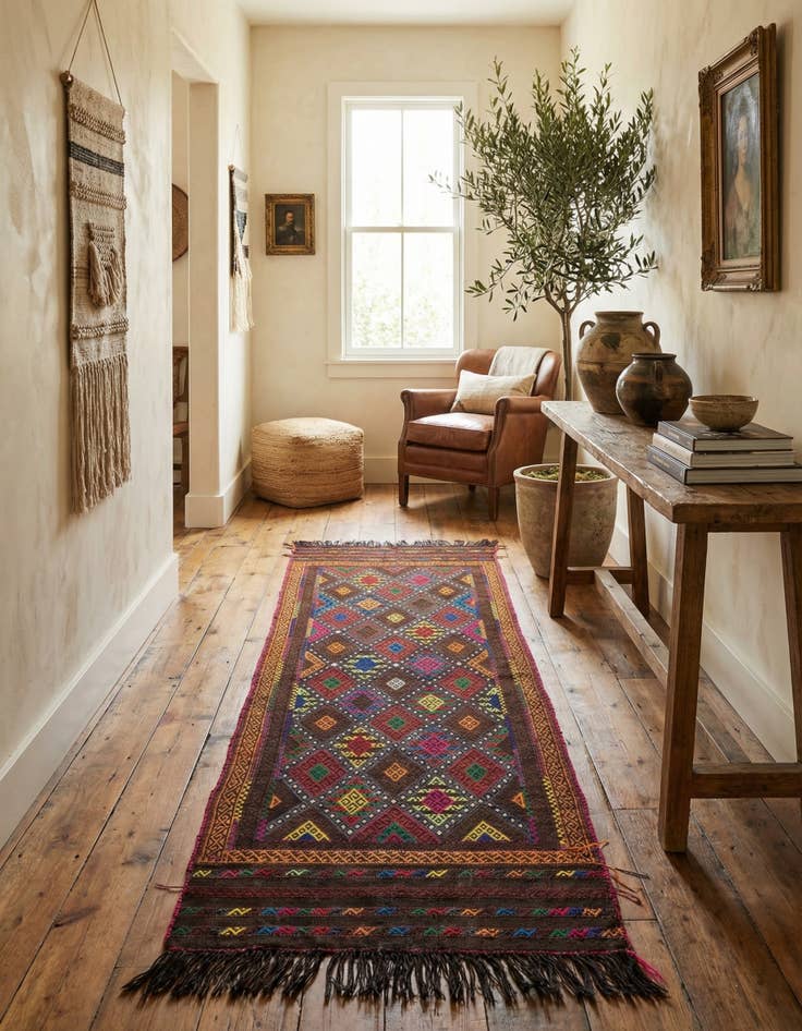 Detail image of 2' 2 x 6' 9  Hand Knotted Kilim Fars Persian Wool Runner Rug