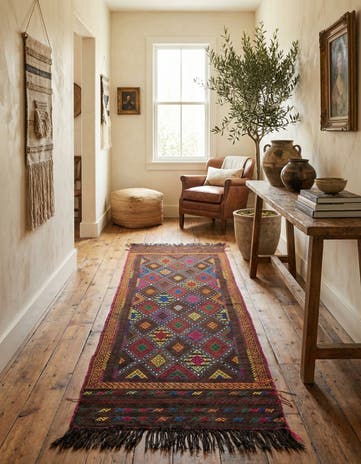 2' 2 x 6' 9 Hand Knotted Kilim Fars Persian Wool Runner Rug
