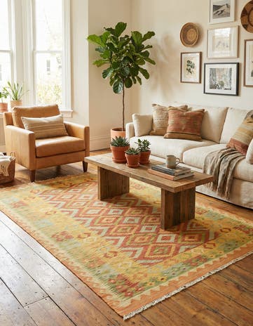 4' x 5' 9 Hand Woven Kilim Waziri Wool Rug
