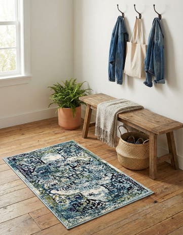 Blue Washable Fleur Rug