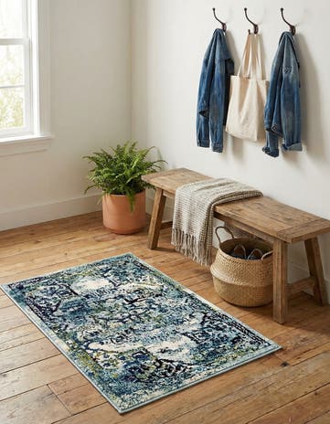 Blue Washable Fleur Rug