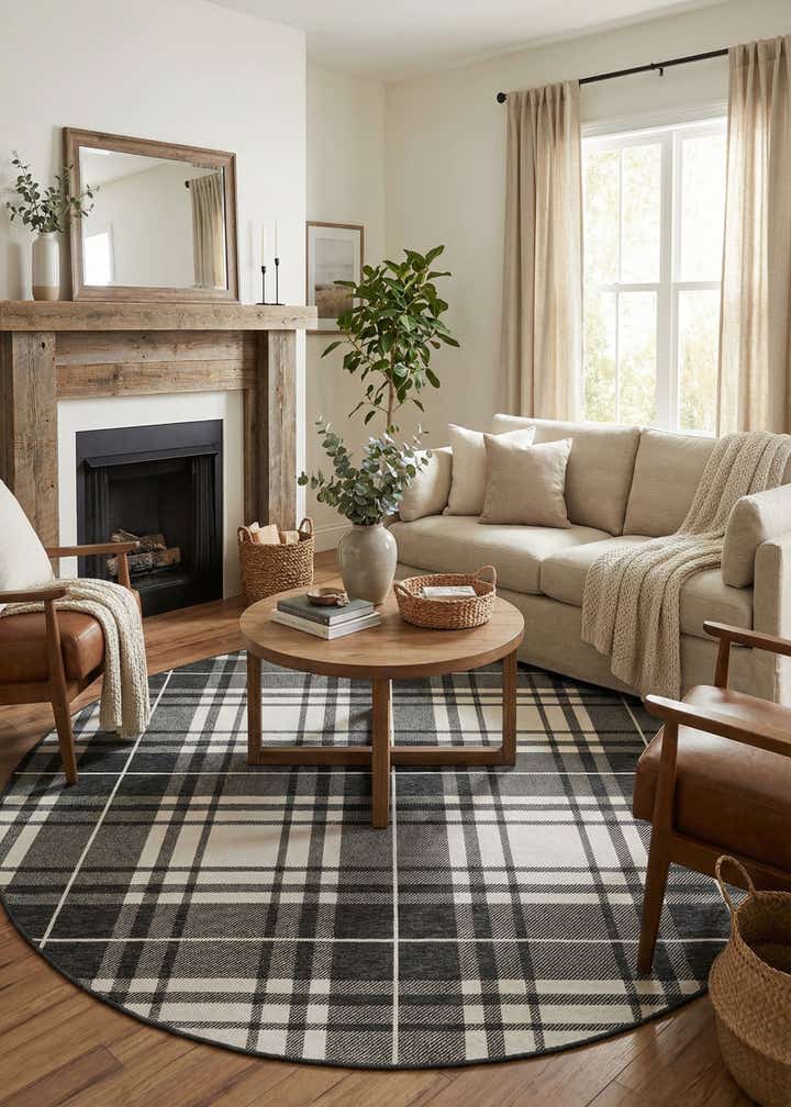 7' 10 x 7' 10 Easy-Clean Checkered Indoor / Outdoor Round Rug