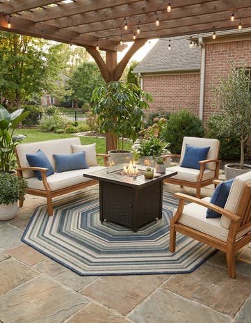 Blue Easy-Clean Baja Indoor / Outdoor Octagon Rug