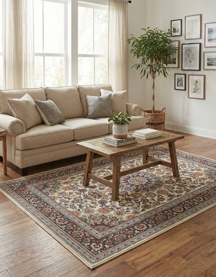 Detail image of 4' 1 x 6' 1  Washable Traditional Indoor / Outdoor Rug