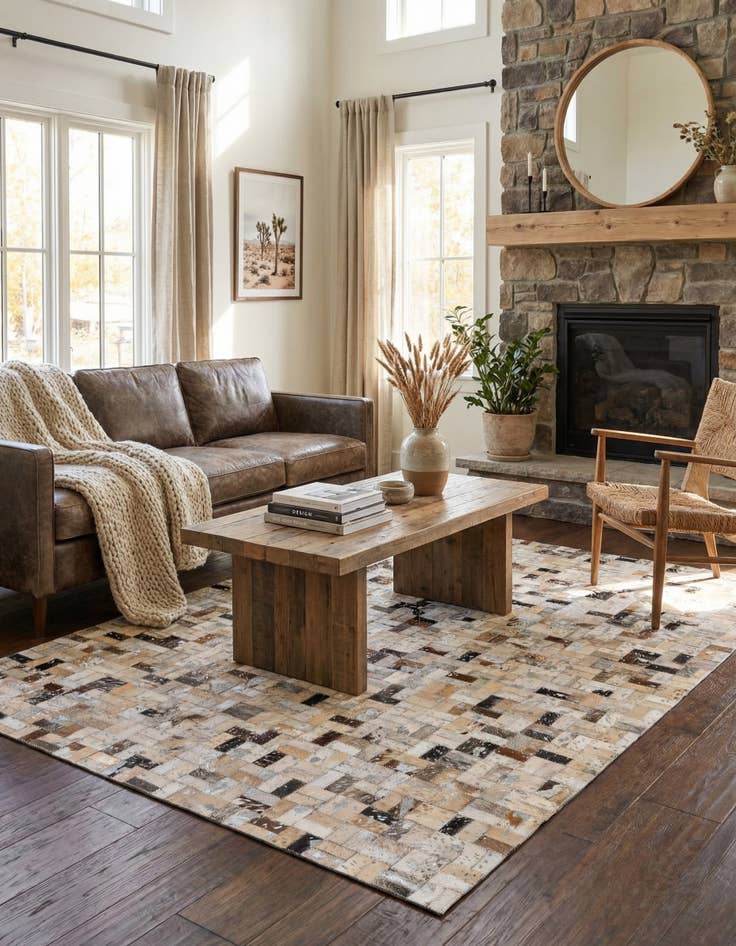 Detail image of 4' 1 x 5' 10 Cowhide Stocks Rug