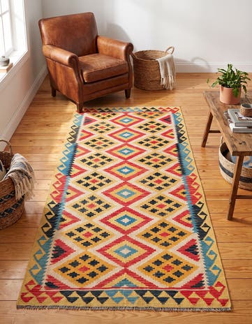 3' 8 x 6' 9 Hand Woven Kilim Maymana Wool Rug