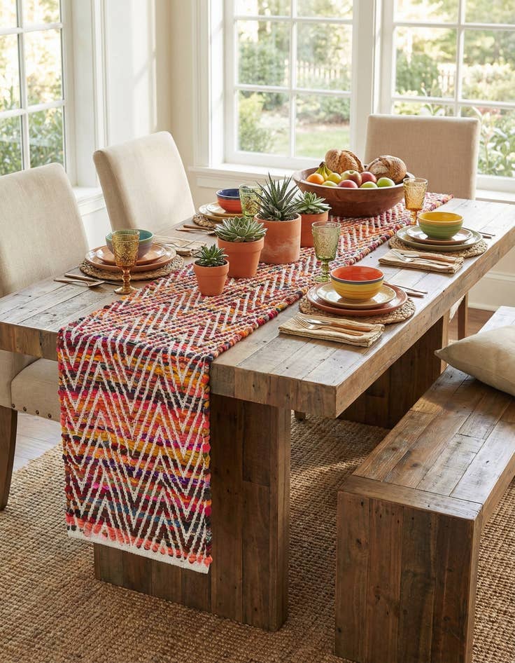 Detail image of  1' 2 x 10'  Hand Woven Chindi Chevron Table Runner Rug