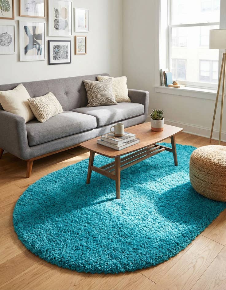 Detail image of 5' 3 x 8' Solid Shag Oval Rug