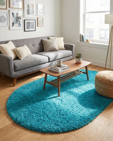  5' 3 x 8' Solid Shag Oval Rug