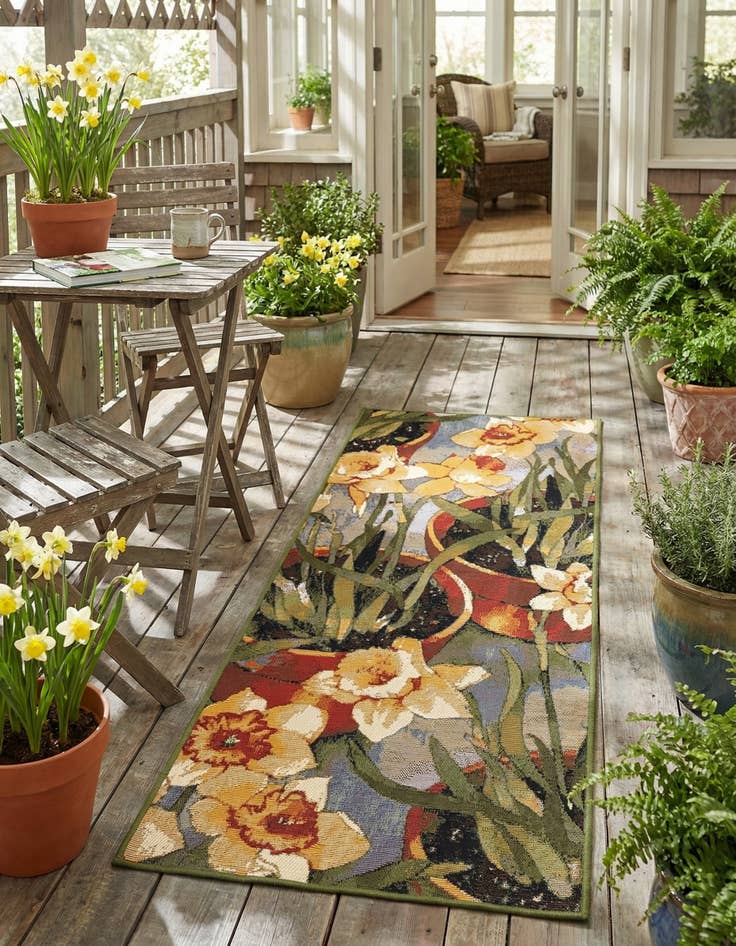 Detail image of 2' x 5'  Washable Botanical Indoor / Outdoor Runner Rug