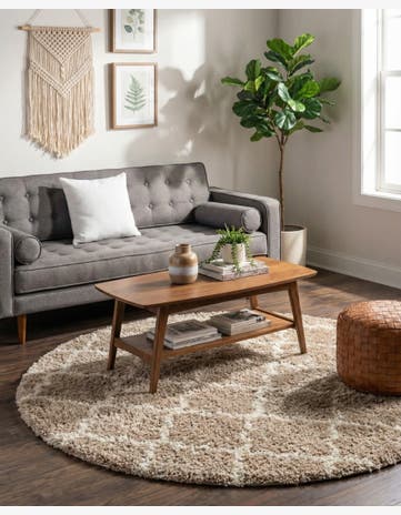 Light Brown Moroccan Trellis Shag Round Rug