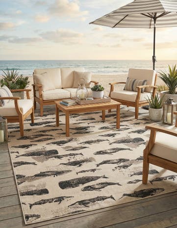 Beige Easy-Clean Coastal Indoor / Outdoor Rug