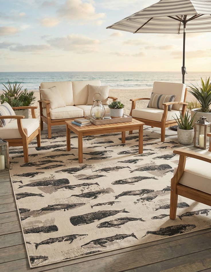 Detail image of 10' x 14'  Washable Coastal Indoor / Outdoor Rug
