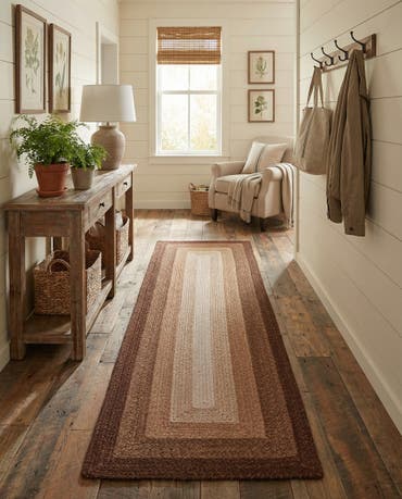  2' 7 x 8'  Hand Hand Braided Wool Runner Rug