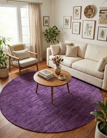 Purple Hand Knotted Solid Gabbeh Wool Round Rug