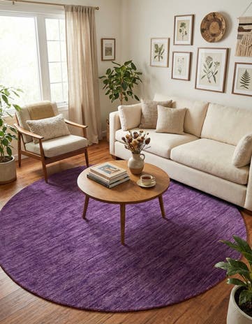 Purple Hand Knotted Solid Gabbeh Wool Round Rug