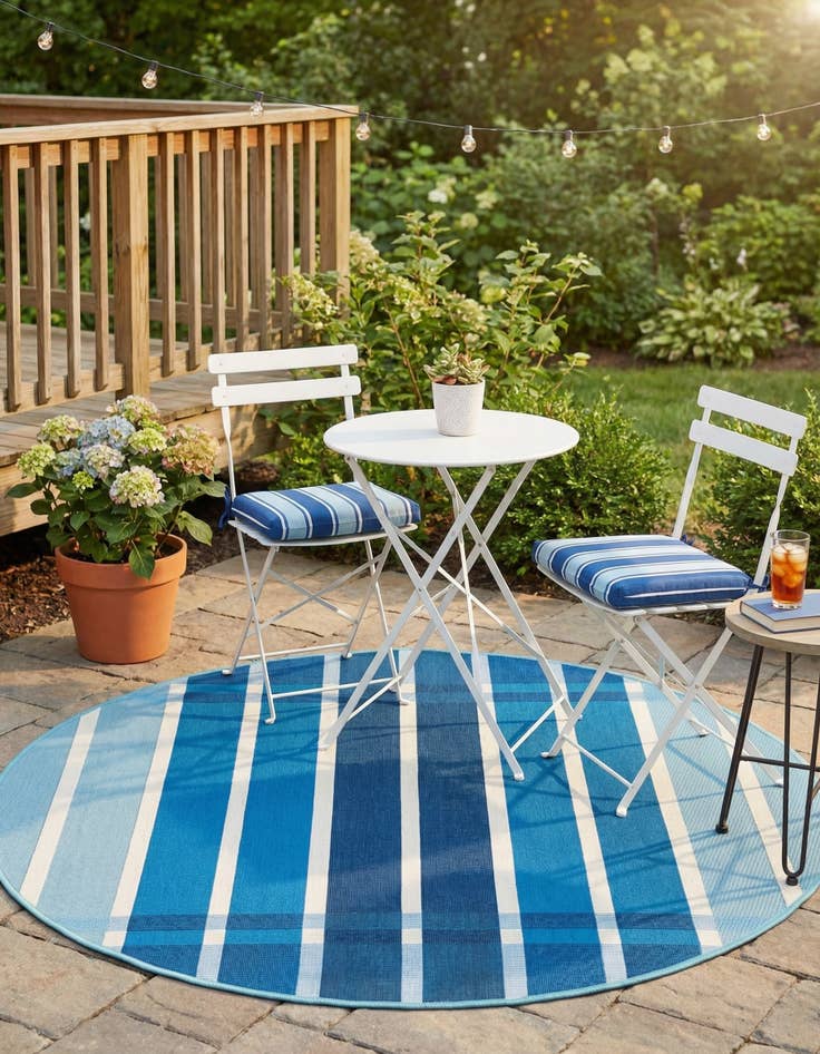 Detail image of 3' x 3'  Washable Striped Indoor / Outdoor Round Rug