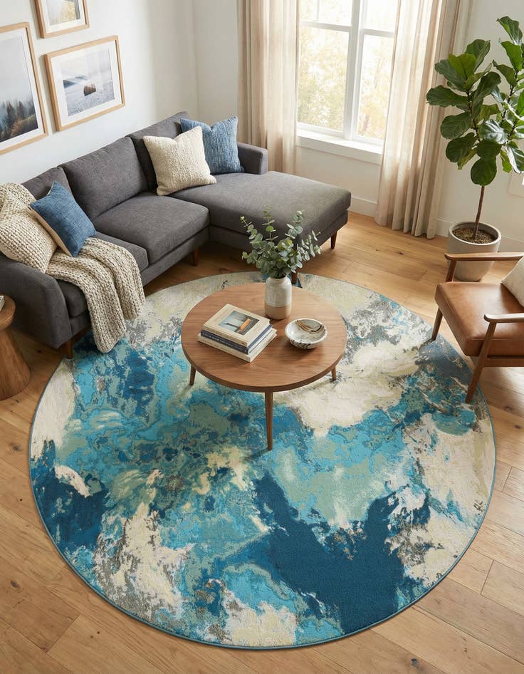 Detail image of 7' 10 x 7' 10 Easy-Clean Modern Indoor / Outdoor Round Rug