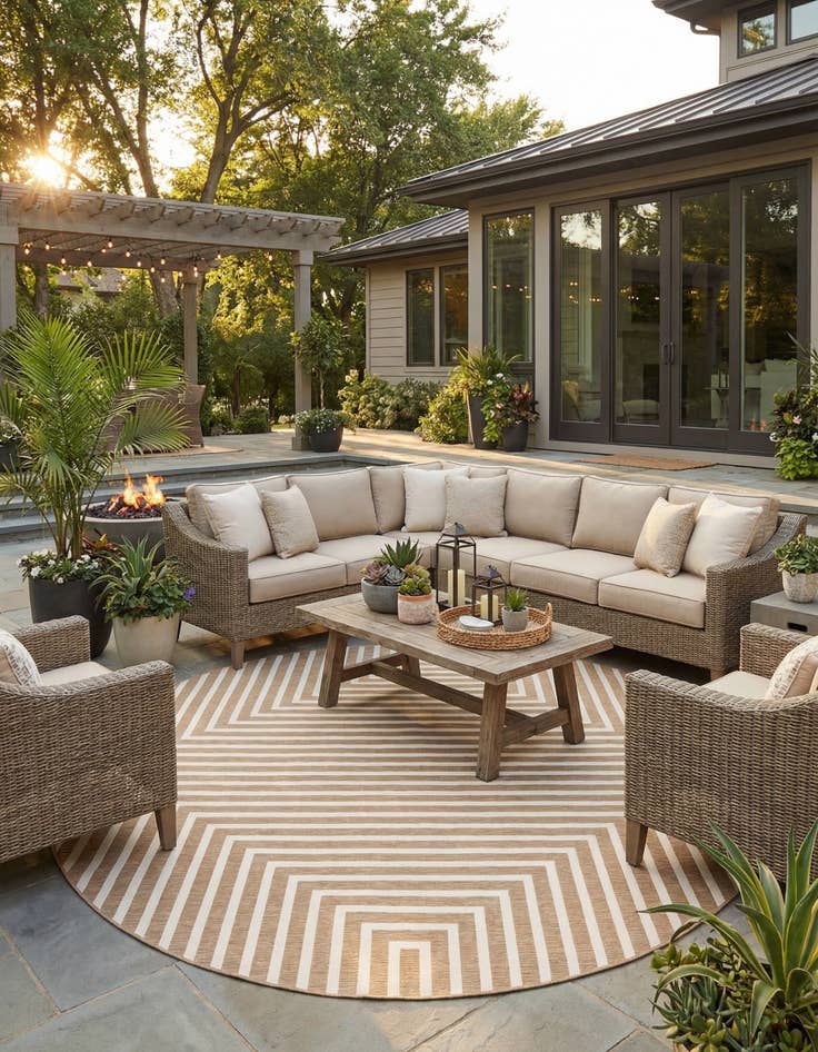 Detail image of 13' x 13'  Washable Modern Indoor / Outdoor Round Rug