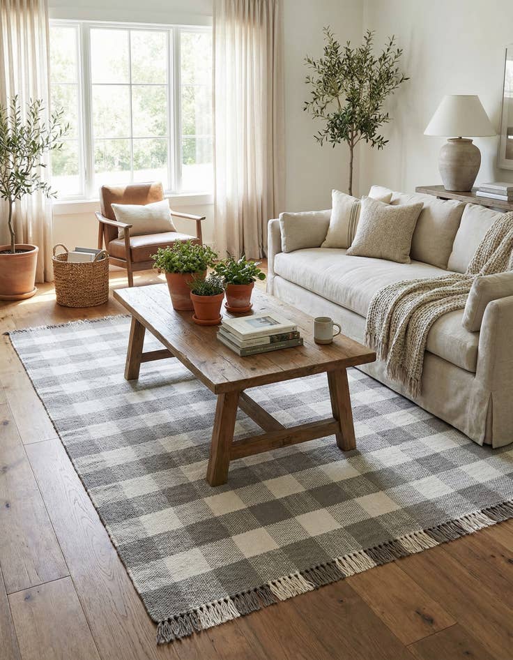 Detail image of 10' x 14' Eco Plaid   Washable Indoor / Outdoor Rug