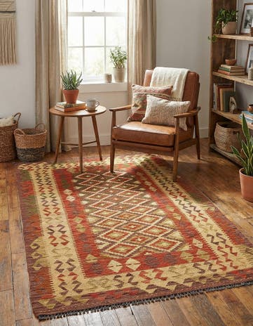3' 4 x 6' Hand Woven Kilim Maymana Wool Rug