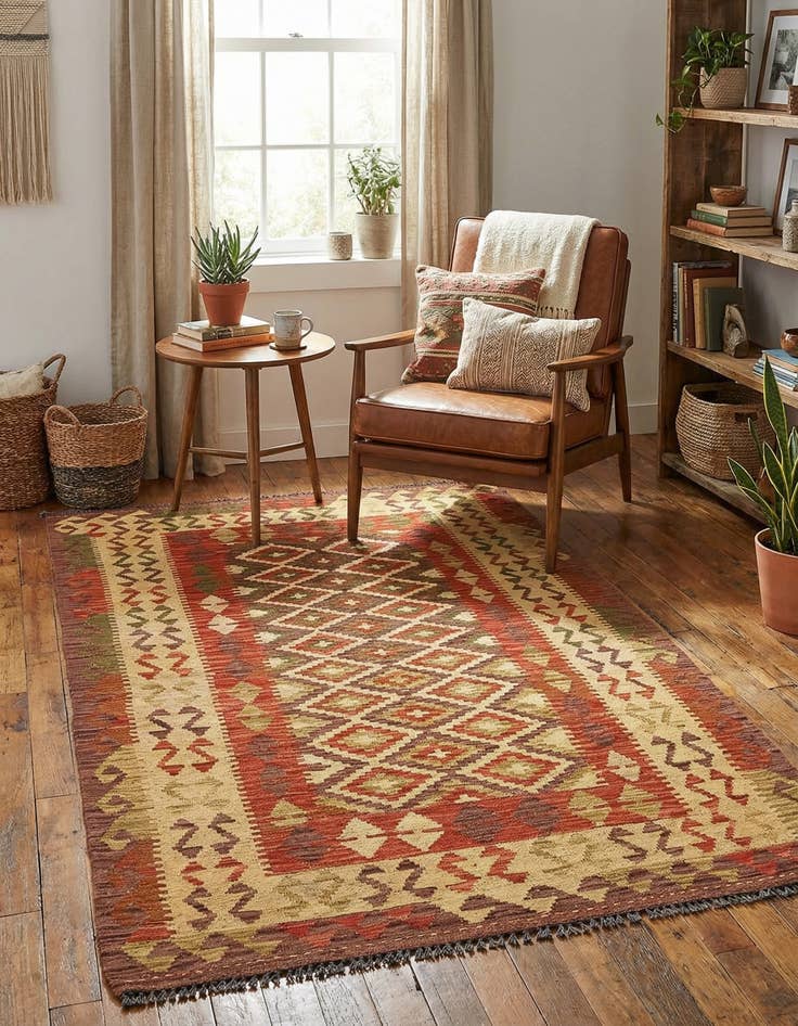 Detail image of 3' 4 x 6'  Hand Woven Kilim Maymana Wool Rug