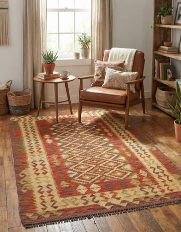 3' 4 x 6' Hand Woven Kilim Maymana Wool Rug