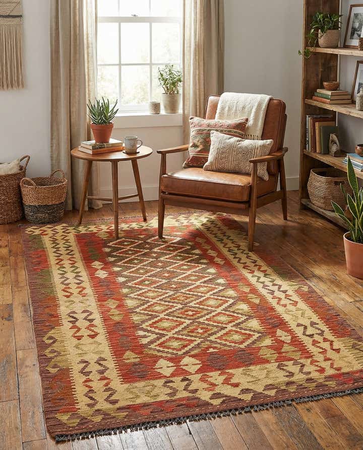 3' 4 x 6' Hand Woven Kilim Maymana Wool Rug