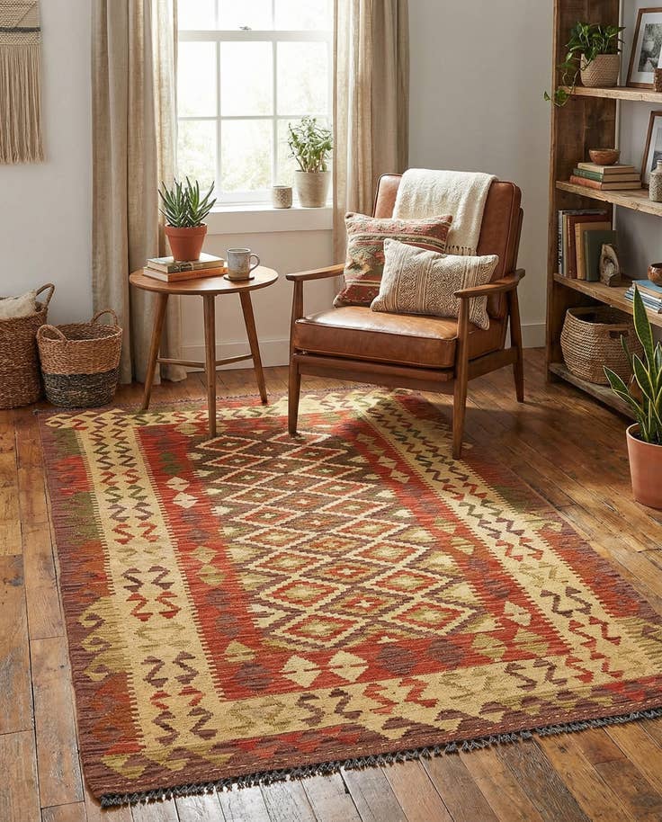 Detail image of 3' 4 x 6' Hand Woven Kilim Maymana Wool Rug