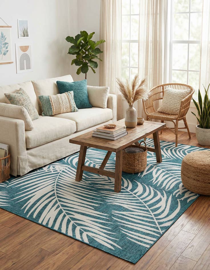 Detail image of 7' x 10'  Washable Botanical Indoor / Outdoor Rug