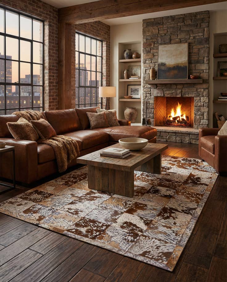 Detail image of 5' 2 x 8' Cowhide Stocks Rug