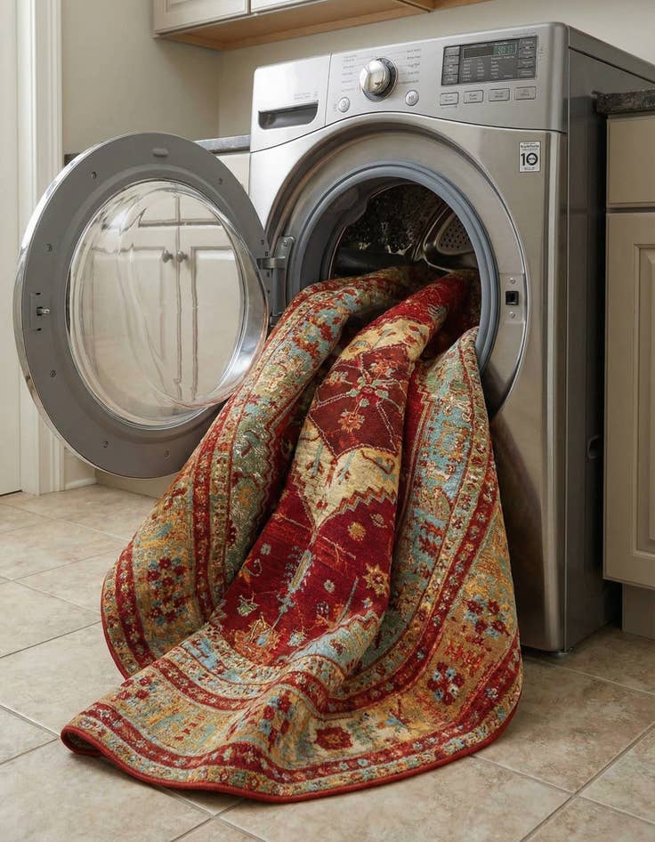 Detail image of  7' 10 x 7' 10  Washable Traditional Indoor / Outdoor Round Rug